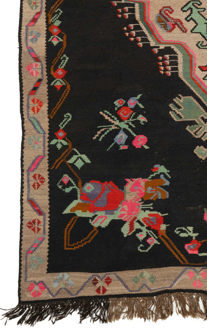 Erzurum Black Floral Kilim